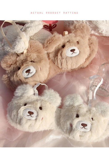 Japanese Girls Winter Soft Ropa Interior Cute Lingerie for Women Cartoon Bear Students Plush  Sexy Bras Wireless Thin Bra Set