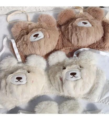 Japanese Girls Winter Soft Ropa Interior Cute Lingerie for Women Cartoon Bear Students Plush  Sexy Bras Wireless Thin Bra Set