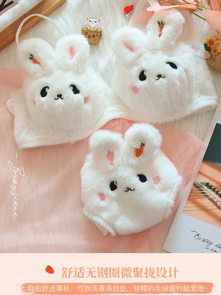 A new plush lingerie for girls, a cute Japanese-style bra with a rabbit and no steel hoop