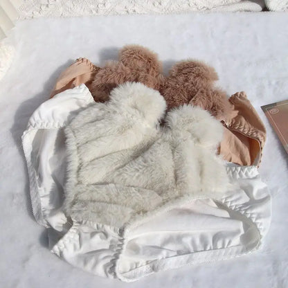 Japanese Girls Winter Soft Ropa Interior Cute Lingerie for Women Cartoon Bear Students Plush  Sexy Bras Wireless Thin Bra Set
