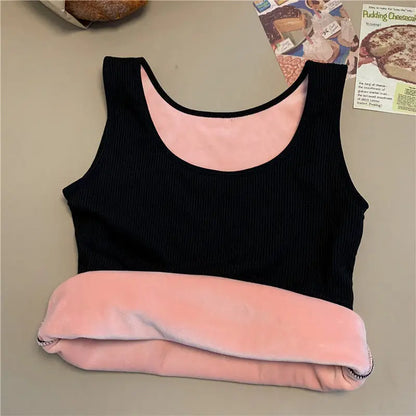Women's Winter Thermal Underwear Top Seamless Plus Velvet Shirt Sleeveless Vest Warm Female Undershirt Solid Color Sexy Lingerie