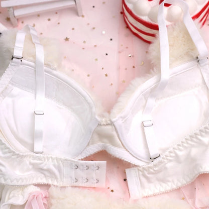 Women's Cartoon Panda Pattern Winter Lingerie Furry Plush Bra and Panty Set School Girl Japanese Anime Cosplay Underwear