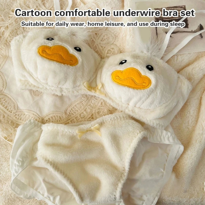 Funny Cats Underwear Set Faux Furs Bra Top and Panty Plush Lingerie Set Cartoon Lovely Bra Set Holiday Gifts for Womens