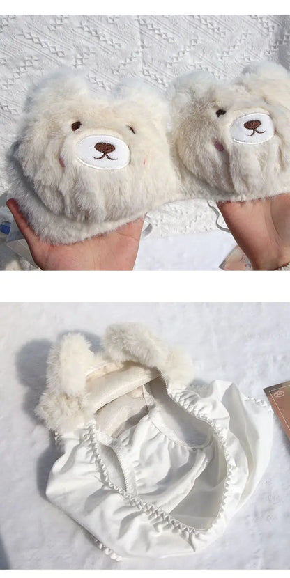 Japanese Girls Winter Soft Ropa Interior Cute Lingerie for Women Cartoon Bear Students Plush  Sexy Bras Wireless Thin Bra Set