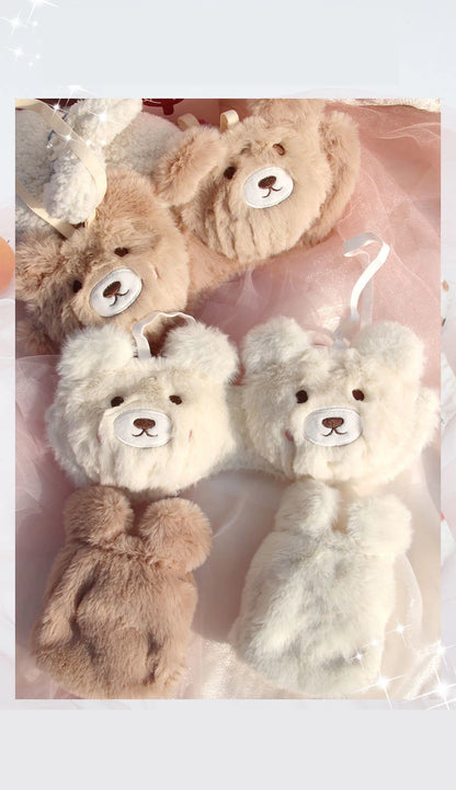 Japanese Girls Winter Soft Ropa Interior Cute Lingerie for Women Cartoon Bear Students Plush  Sexy Bras Wireless Thin Bra Set